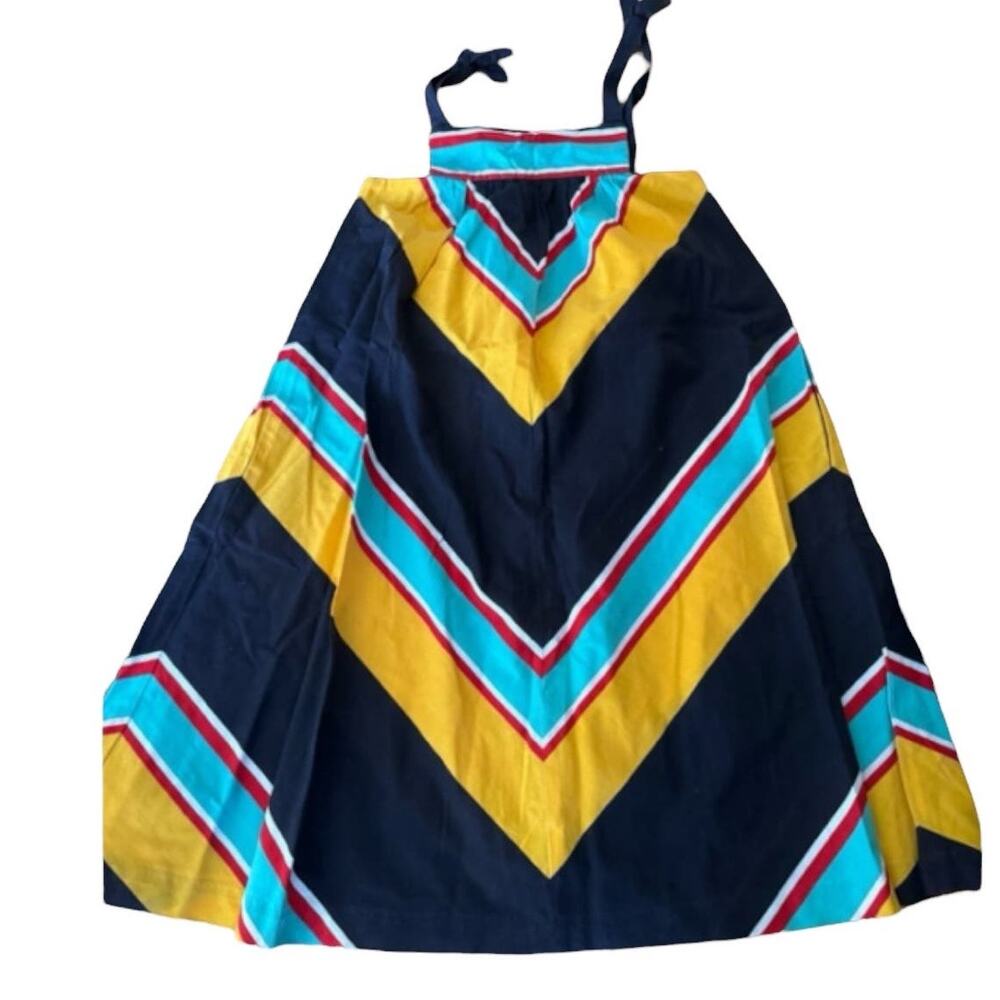 Vintage Hear Say Vibrant cotton Chevron Pinafore Apron Jumper dress size X Small - Picture 2 of 12